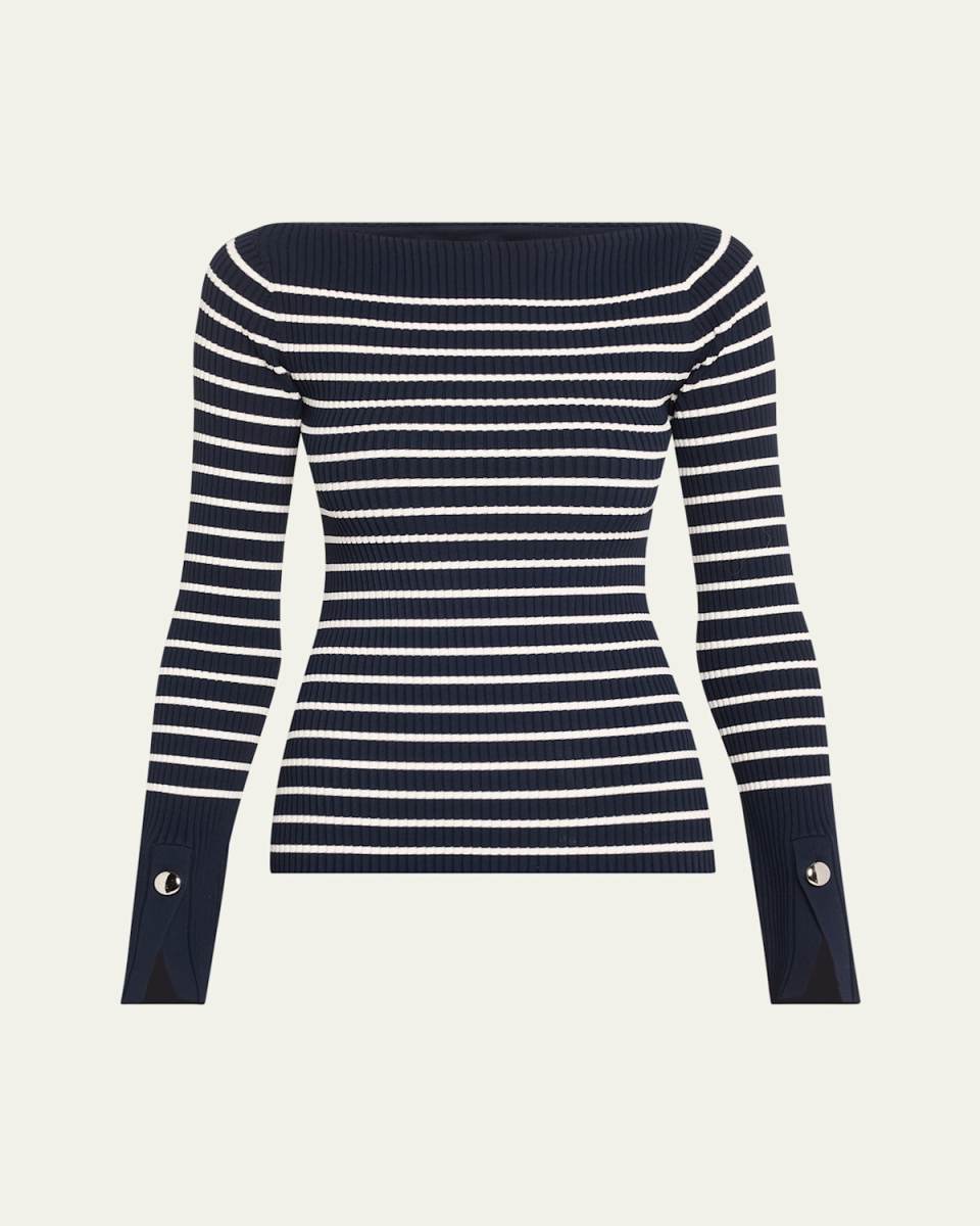 Anya Ribbed Stripe Boat-Neck Top